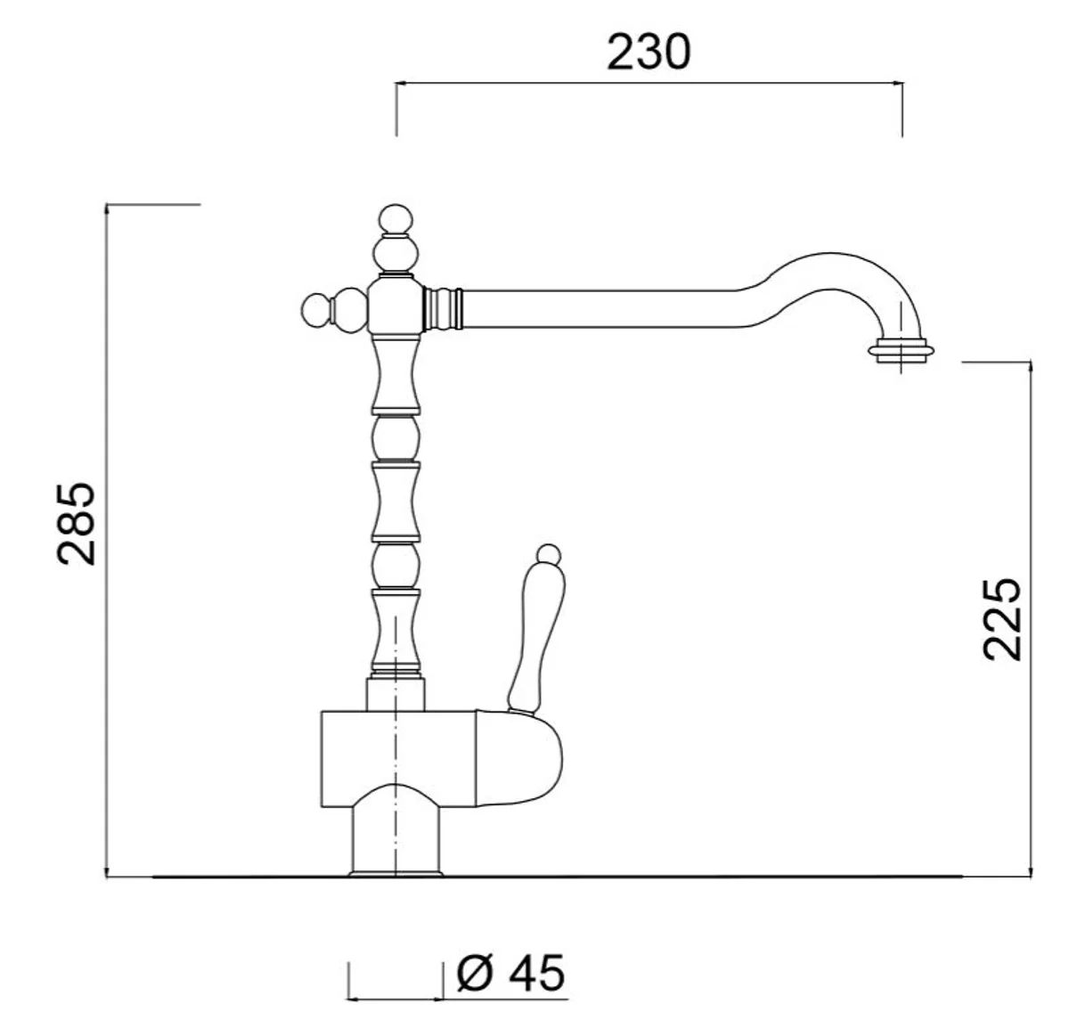Art Nouveau Retro Sink Faucet Silver / White H. 28.5 cm - Single Lever Sink Mixer Made in Italy