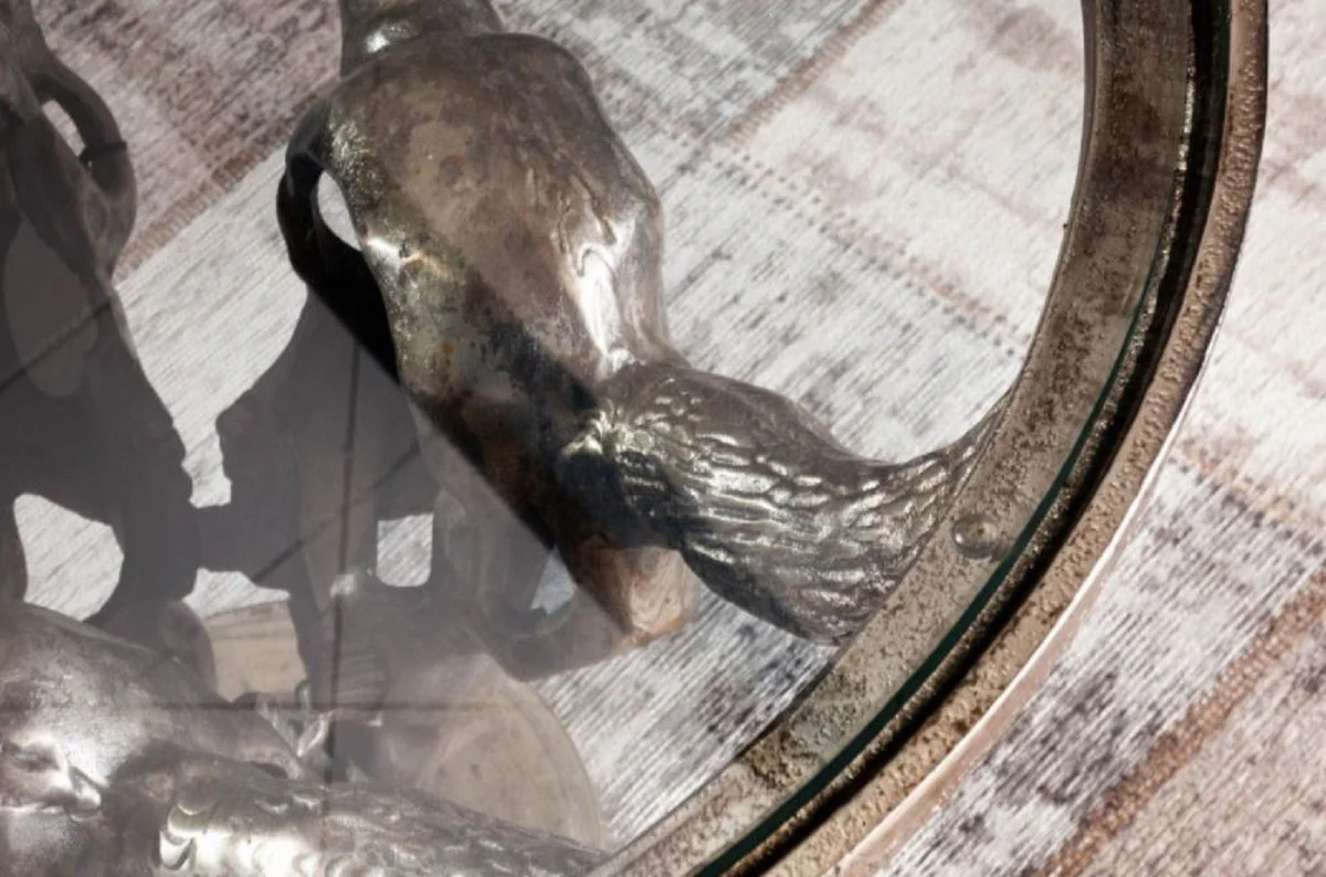 Casa Padrino mesa de centro de dise?o bronce antiguo ? 56 x A. 53 cm - Mesa de sal¨®n redonda con 3 cabezas de toro decorativas y placa de vidrio - Muebles de Sal¨®n