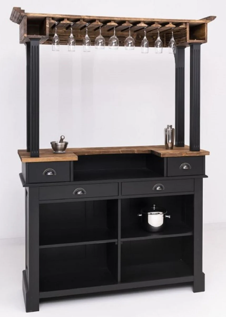 Casa Padrino barra de bar de estilo campestre negro / marr¨®n 150 x 56 x A. 210 cm - Mesa de bar de madera maciza - Muebles de bar de madera maciza en estilo campestre