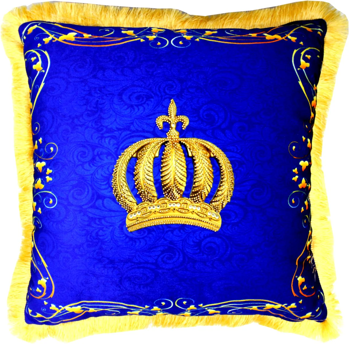 Almohada Harald Gl??ckler Pomp??s de Casa Padrino - corona azul real / dorada con pedrer¨ªa - almohada barroca decorativa de lujo
