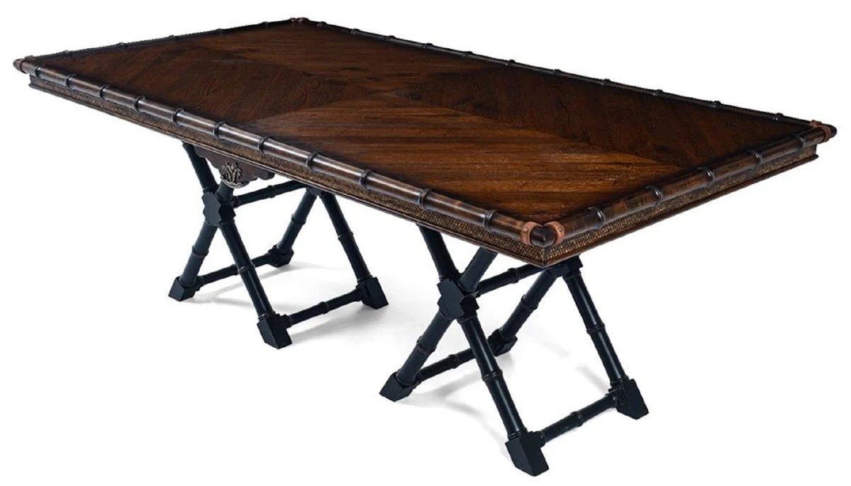 Casa Padrino Mesa de Comedor de Estilo Vintage de Lujo Marr¨®n / Negro 215 x 108 x A. 78 cm - Mesa de Comedor Rectangular de Madera Maciza - Muebles de Comedor - Muebles de Estilo Vintage de Lujo