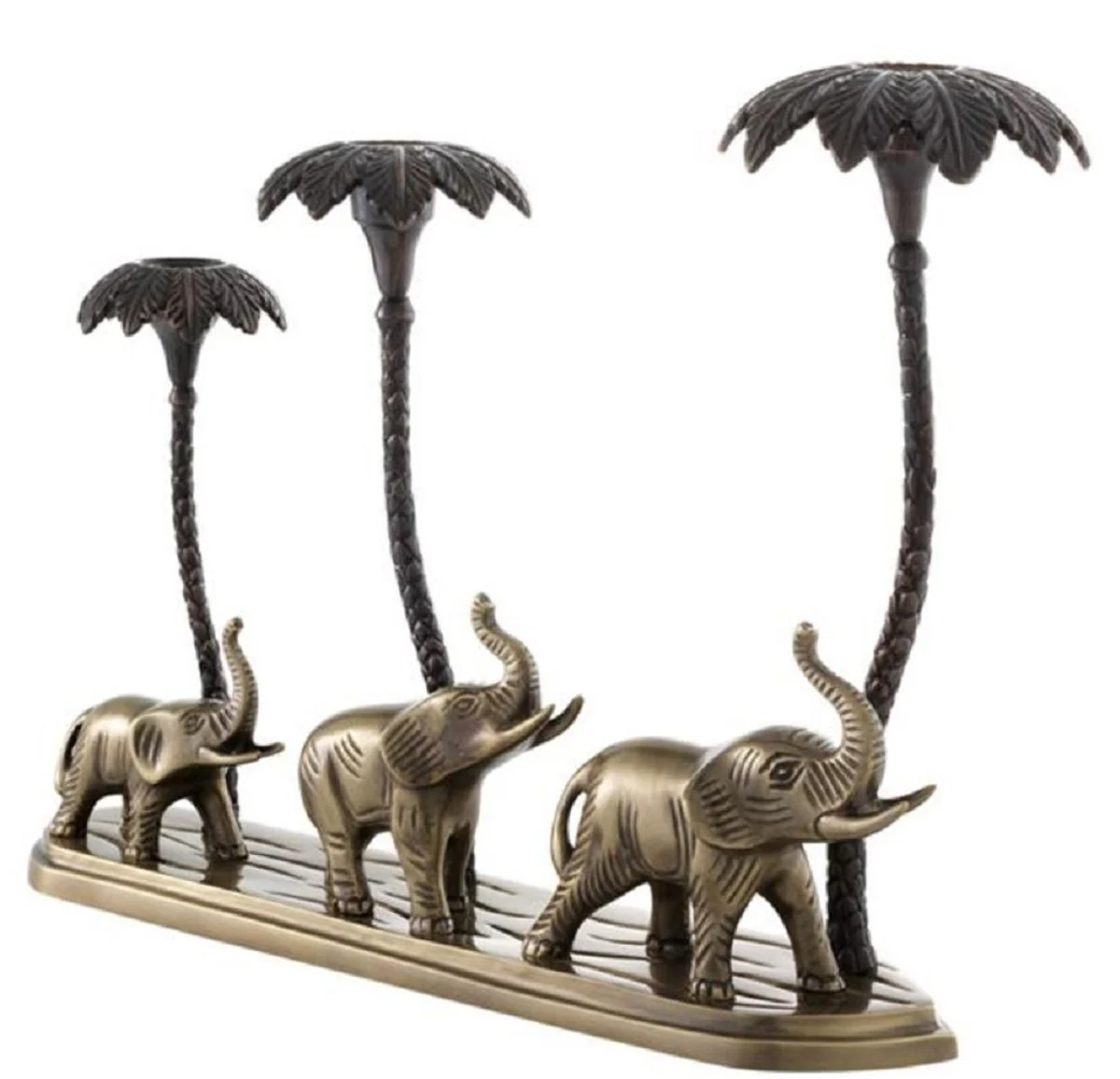 Casa Padrino candelabro de lujo elefantes y palmeras latón antiguo / bronce 38 x 7,5 x H. 28,5 cm - Accesorios de Decoración de Hoteles y Restaurantes