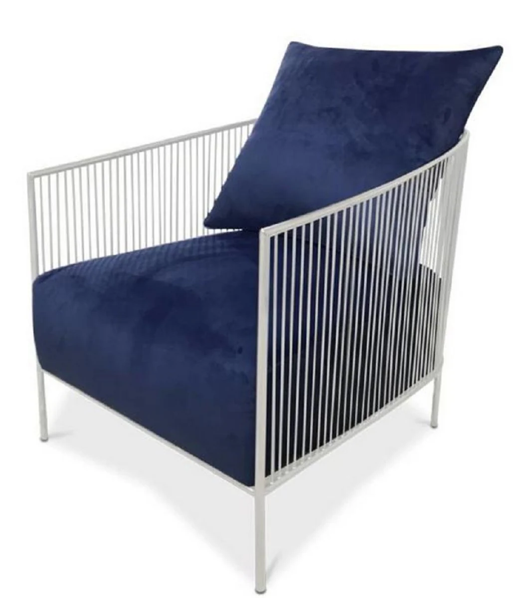 Casa Padrino sill¨®n de lujo azul / plata 69 x 78 x H. 88 cm - Sill¨®n de Acero Inoxidable con Tela de Terciopelo Fino - Muebles de Dise?o