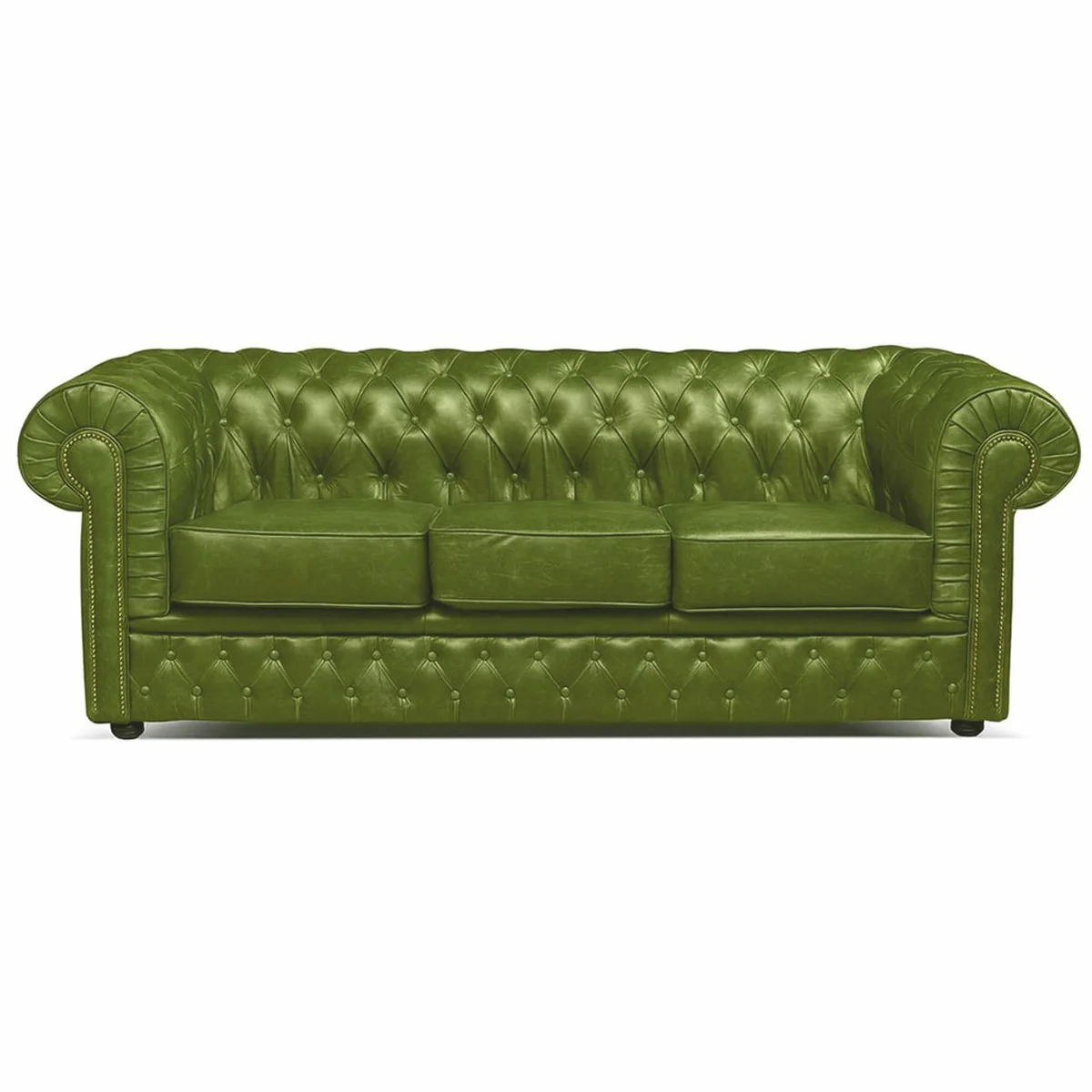 Casa Padrino Sof¨¢ de Cuero Chesterfield de Lujo Verde Vintage / Negro 224 cm - Muebles de Cuero