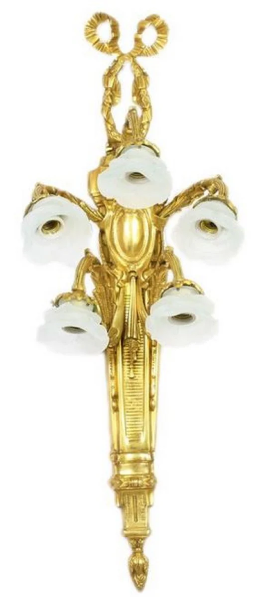 Casa Padrino conjunto de lámparas de pared barroco oro / blanco 35 x 25 x H. 95 cm - Suntuoso Lámparas de Bronce Dorado con Pantallas de Vidrio en Forma de Rosa