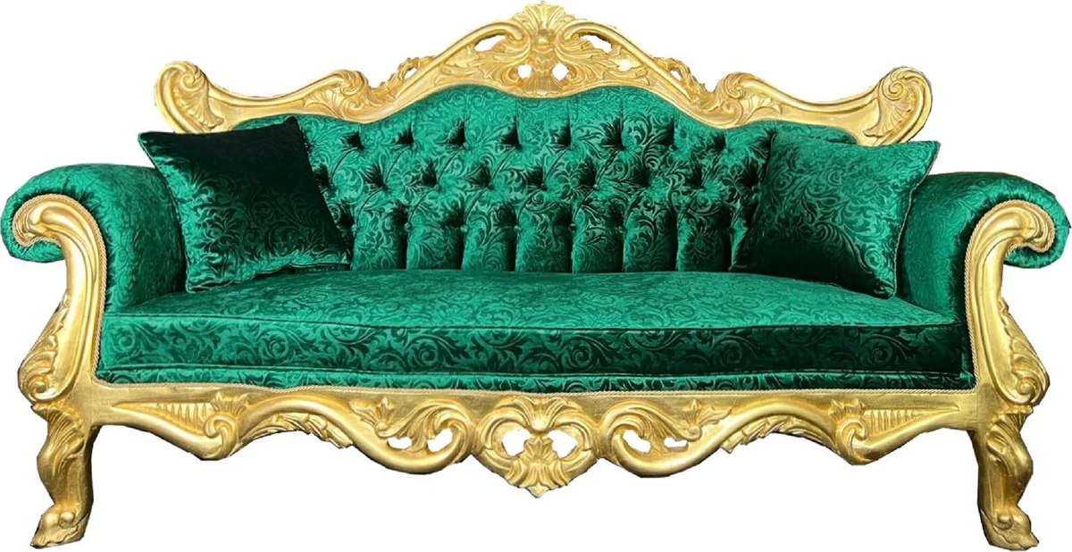 Pompöös by Casa Padrino sofá barroco de lujo patrón de ramo verde / oro - Sofá barroco Pompööses diseñado por Harald Glööckler - Muebles de salón barrocos