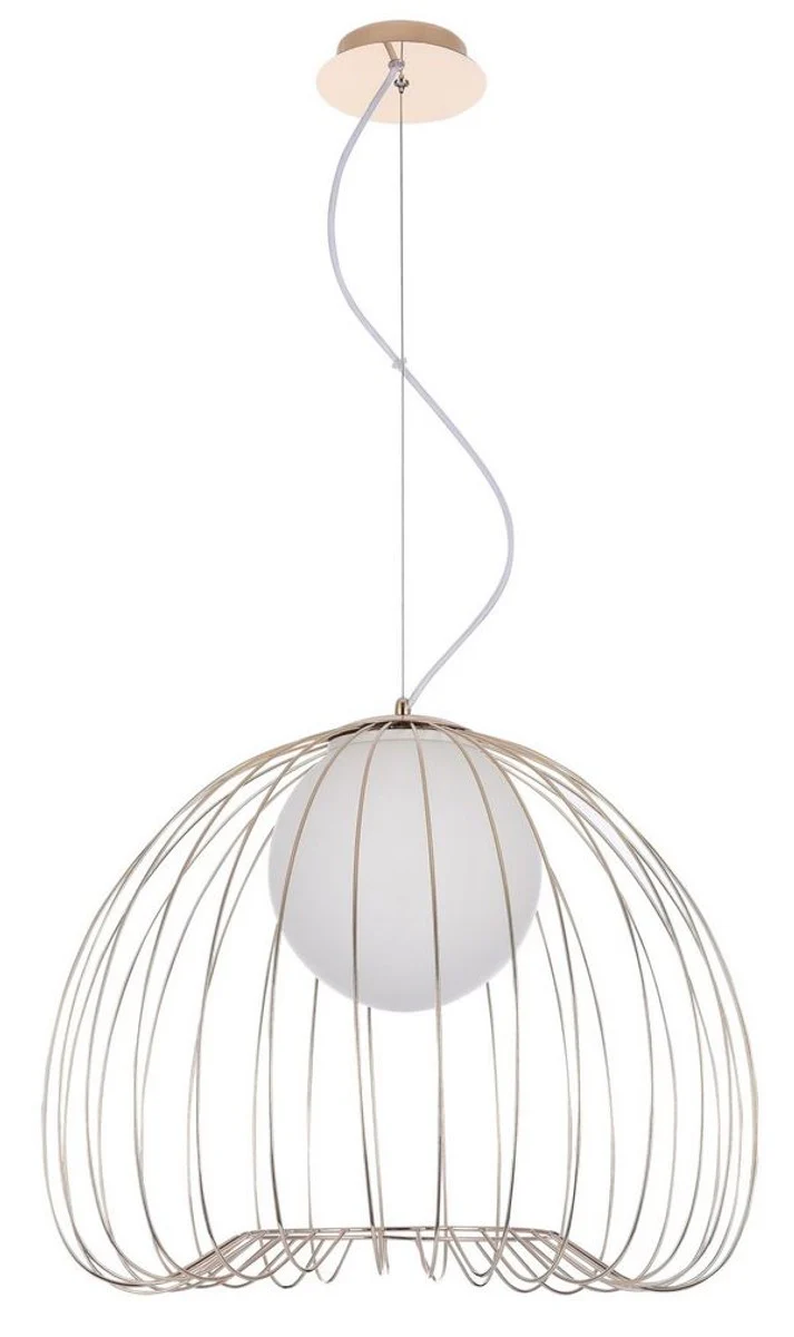 Casa Padrino lámpara de suspensión oro / blanco Ø 50 x H. 41 cm - Luminaria Hecha de Varillas de Metal Curvadas