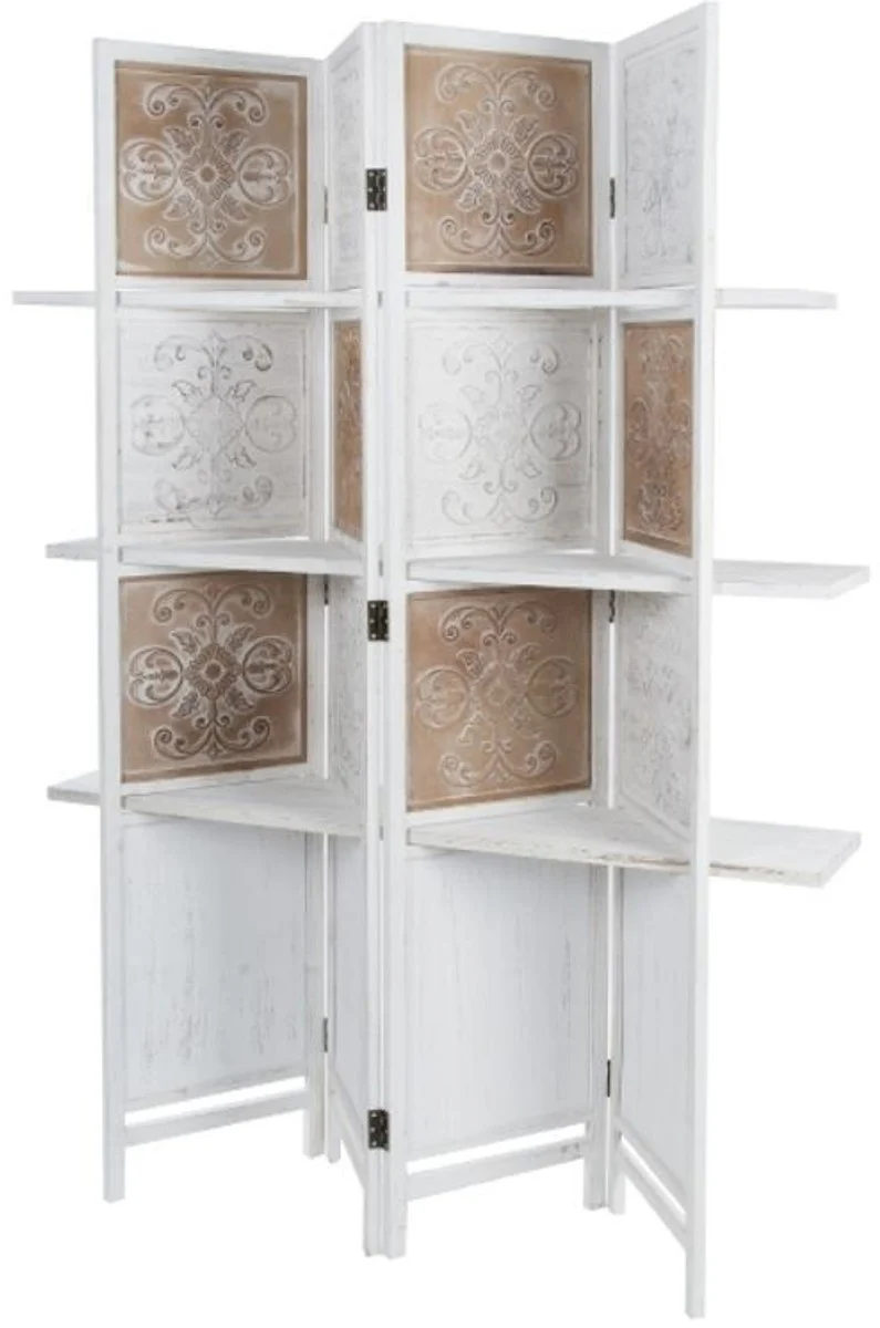 Casa Padrino divisor de habitación de estilo country con 3 estantes de color blanco / marrón antiguo 155 x 2 x H. 181 cm - Pantalla de Privacidad Shabby Chic