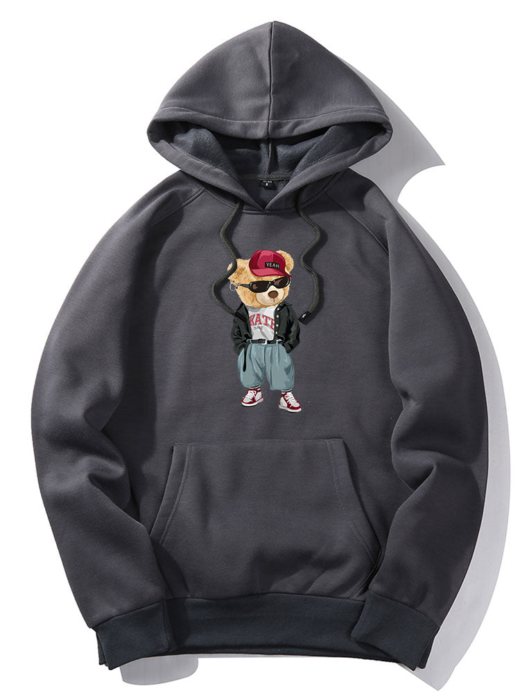 Hip Hop Style Bear Print Hoodie