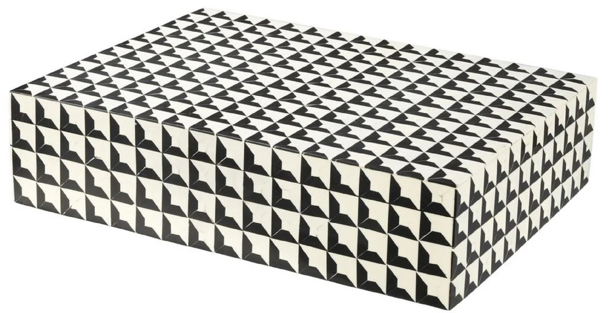 Casa Padrino caja de joya de dise?o con tapa negro / blanco 40 x 30 x A. 10 cm - Caja de Almacenamiento - Calidad de Lujo