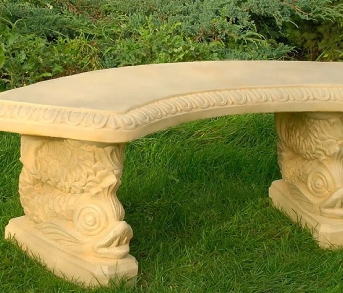 Casa Padrino Banco de Jardín / Banco de Parque Arena 138 x 45 x H. 49 cm - Banco de Jardín Curvo en Estilo Oriental - Muebles de Jardín