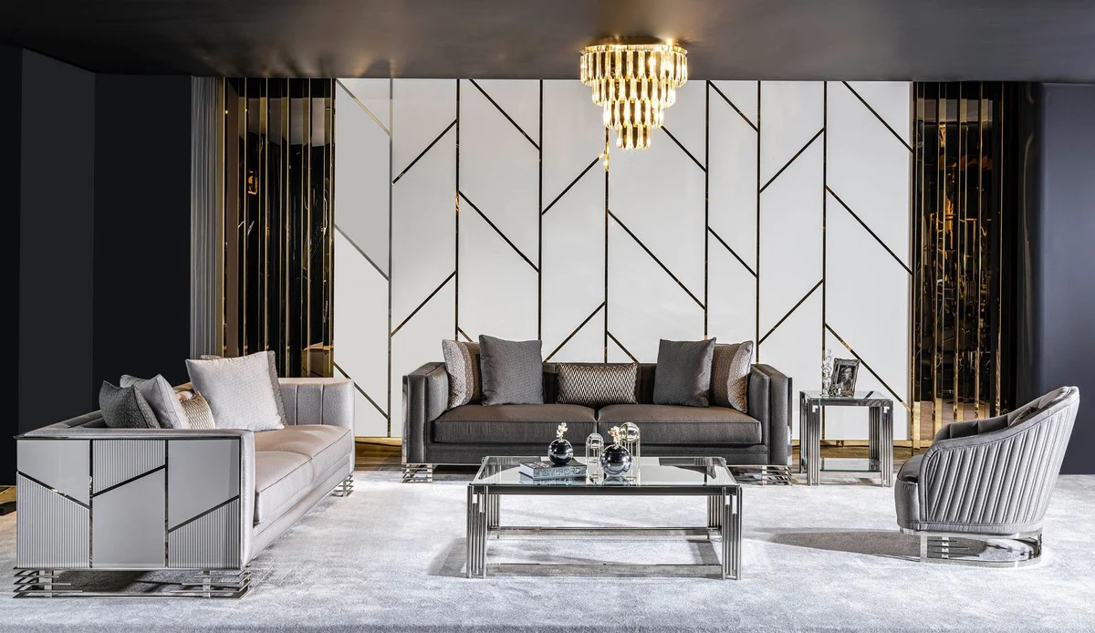 Casa Padrino mesa auxiliar de lujo lat¨®n plata 50 x 50 x A. 58 cm - Mesa cuadrada con tapa de vidrio - Muebles de sal¨®n - Muebles de lujo - Interiores de lujo - Interiores de sal¨®n