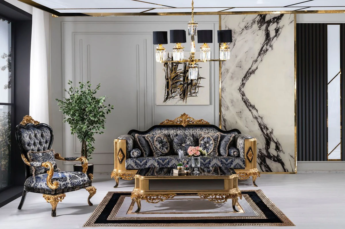 Casa Padrino mesa de centro barroco de lujo negro / oro - Mesa de sal¨®n de estilo barroco - Muebles de sal¨®n de estilo barroco - Muebles barrocos - Muebles de lujo de estilo barroco