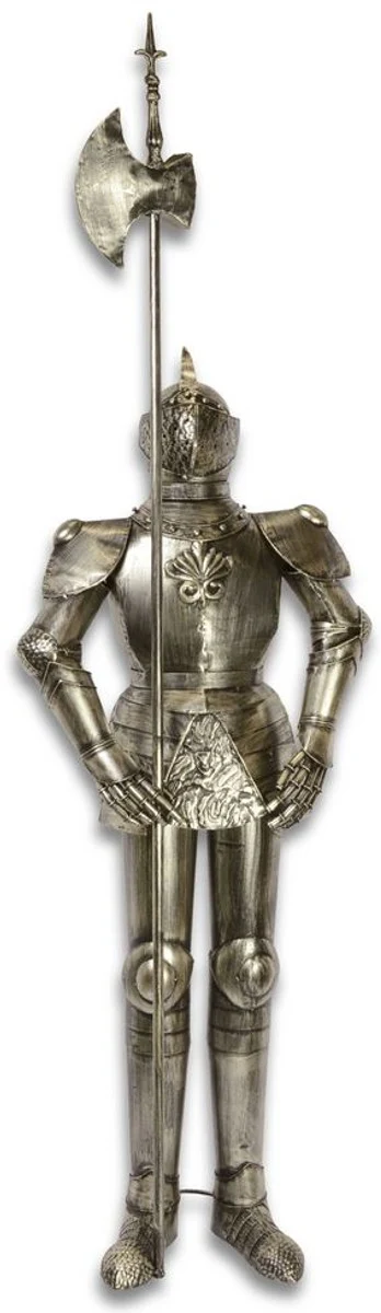 Casa Padrino armadura caballero con lanza de plata antigua H. 213 cm - Armadura Medieval de Hierro Deco