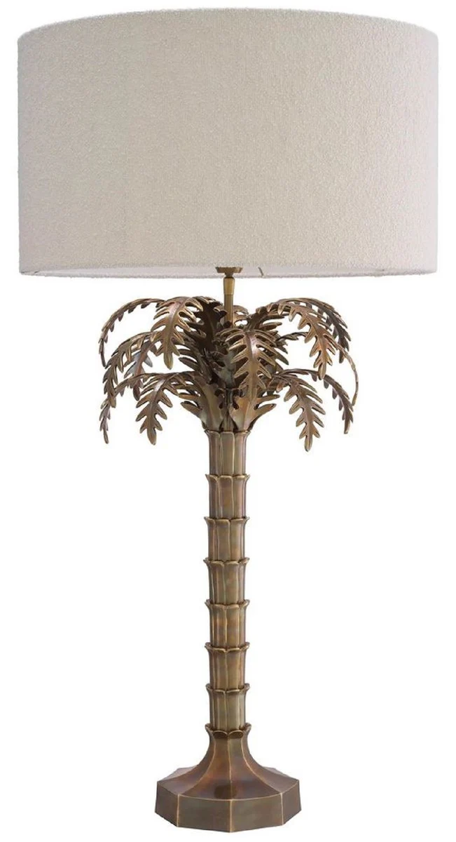 Casa Padrino lámpara de mesa de lujo latón vintage / crema Ø 56 x A. 106 cm - Lámpara de escritorio en diseño de palmera - Lámparas de mesa de lujo