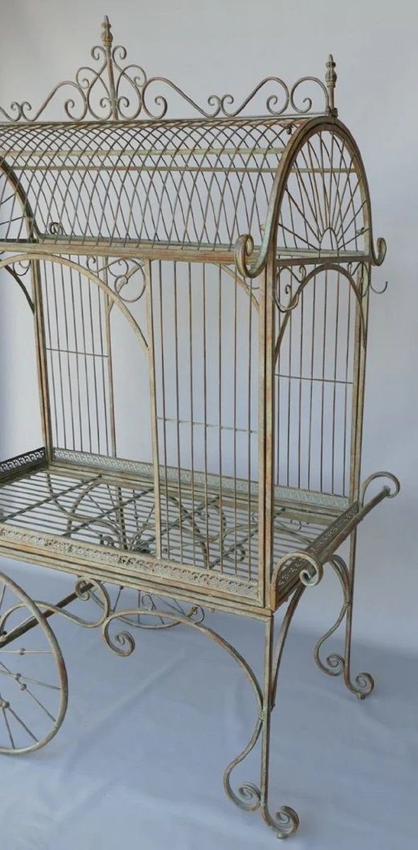 Casa Padrino carrito de flores Art Nouveau verde rústico 140 x 95 x A. 210 cm - Carrito de plantas nostálgico - Accesorios de decoración de jardín y terraza rústicos