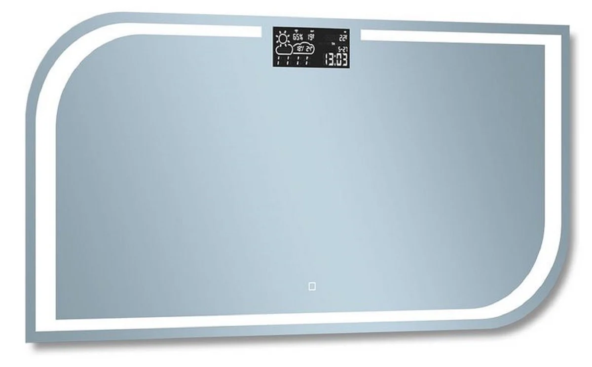 Casa Padrino espejo de baño de lujo 120 x 2,5 x A. 60 cm - Espejo de pared con iluminación LED y estación meteorológica integrada - Muebles de baño de lujo