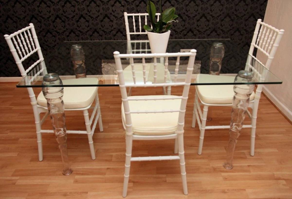 Designer acrylic dining room set white / cream - Ghost Chair Table - polycarbonate furniture - a table and 4 chairs - Casa Padrino