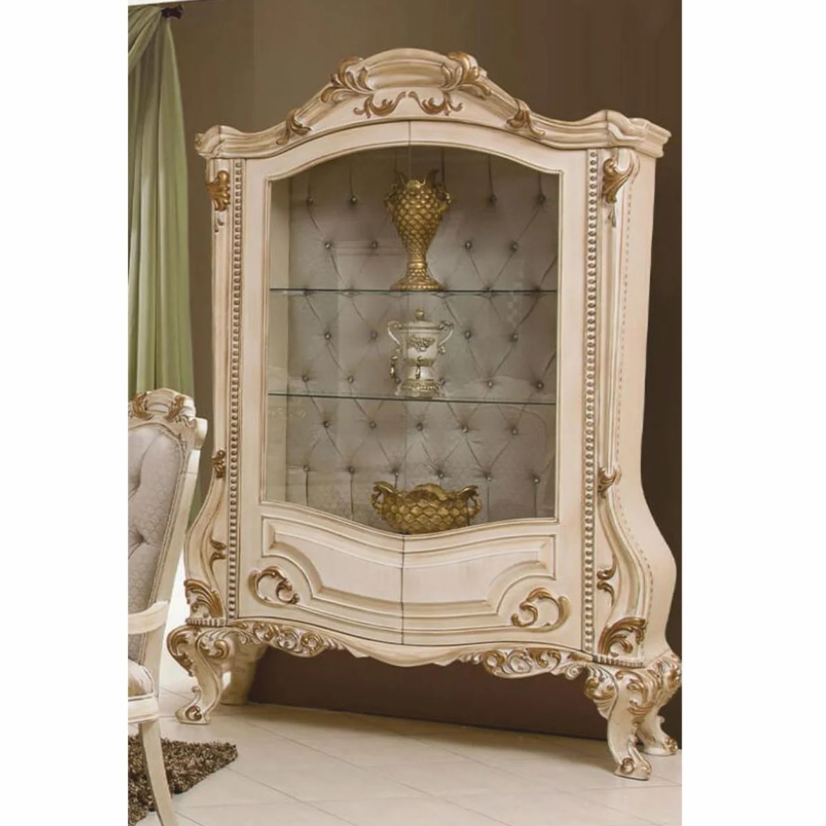 Casa Padrino vitrina barroco de lujo crema / oro / gris A. 220 cm - Muebles barrocos