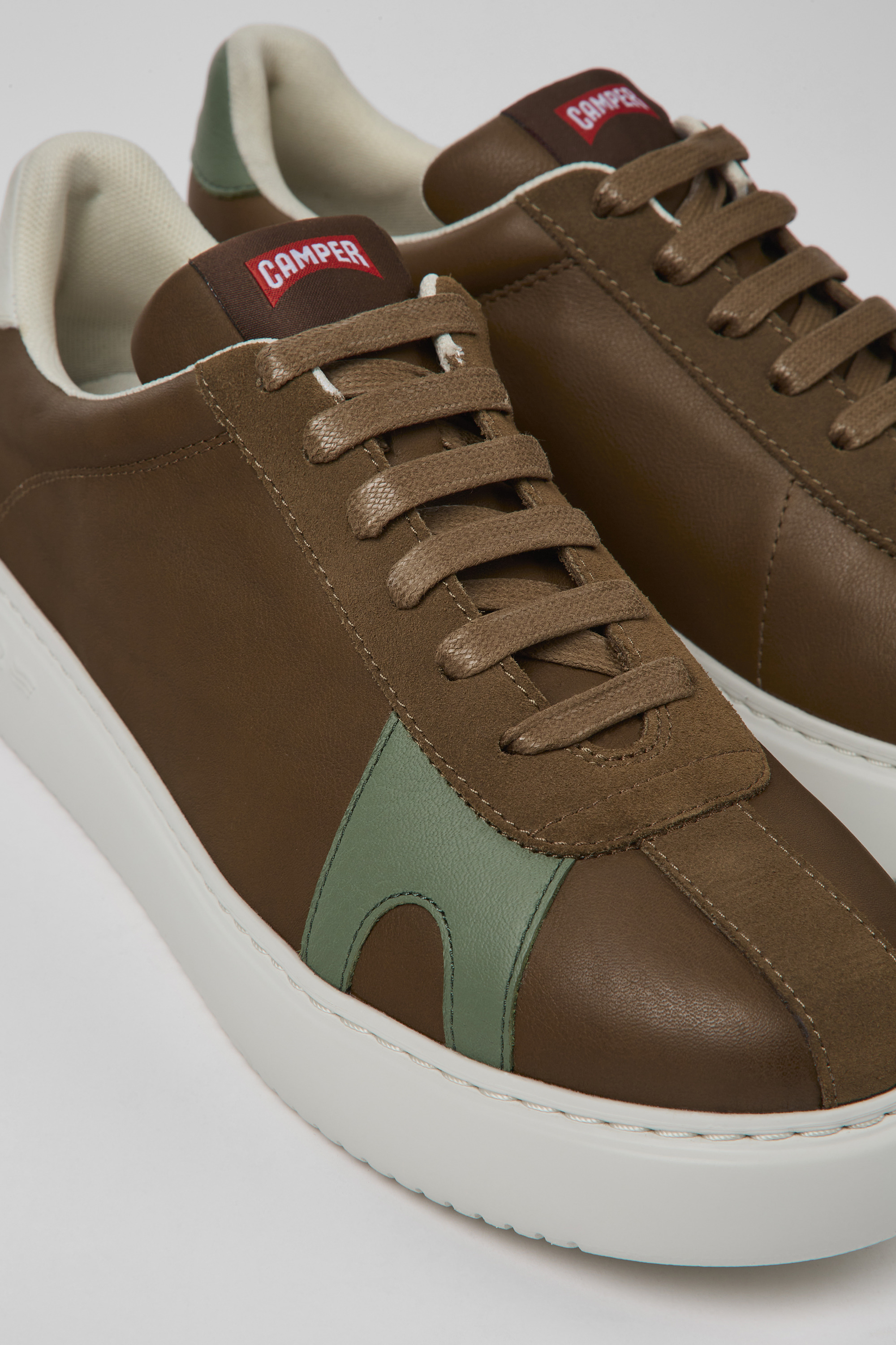 Twins - Brown leather and nubuck sneakers for men