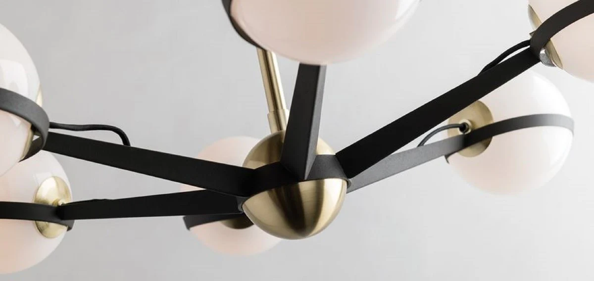 Casa Padrino Araña LED de Lujo Bronce / Latón / Blanco Ø 70,5 x H. 16,5 cm - Araña con Pantallas Esféricas - Calidad de Lujo