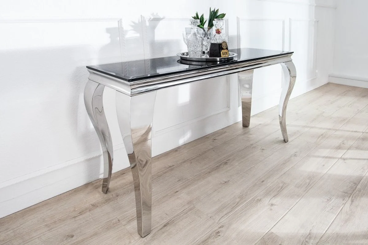 Consola de dise?o de Casa Padrino B144cm x H 75cm x D 54cm Negro / Plata - Mesa consola de lujo