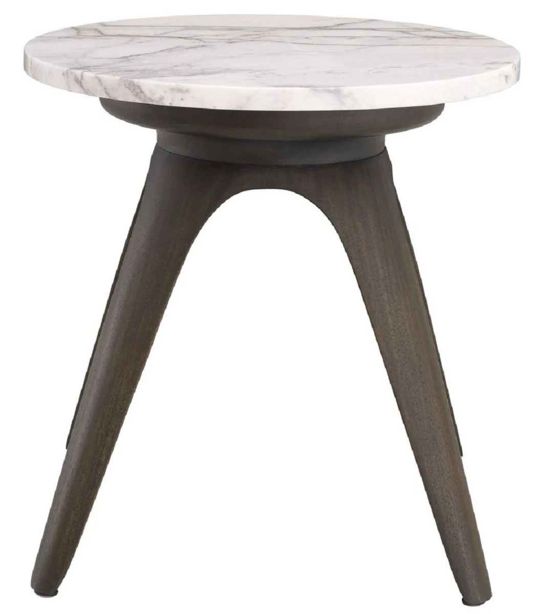 Casa Padrino mesa auxiliar de lujo moca / blanco-lila ? 40 x A. 41 cm - Mesa redonda de caoba con tapa de m¨¢rmol - Muebles de sal¨®n - Muebles de Lujo