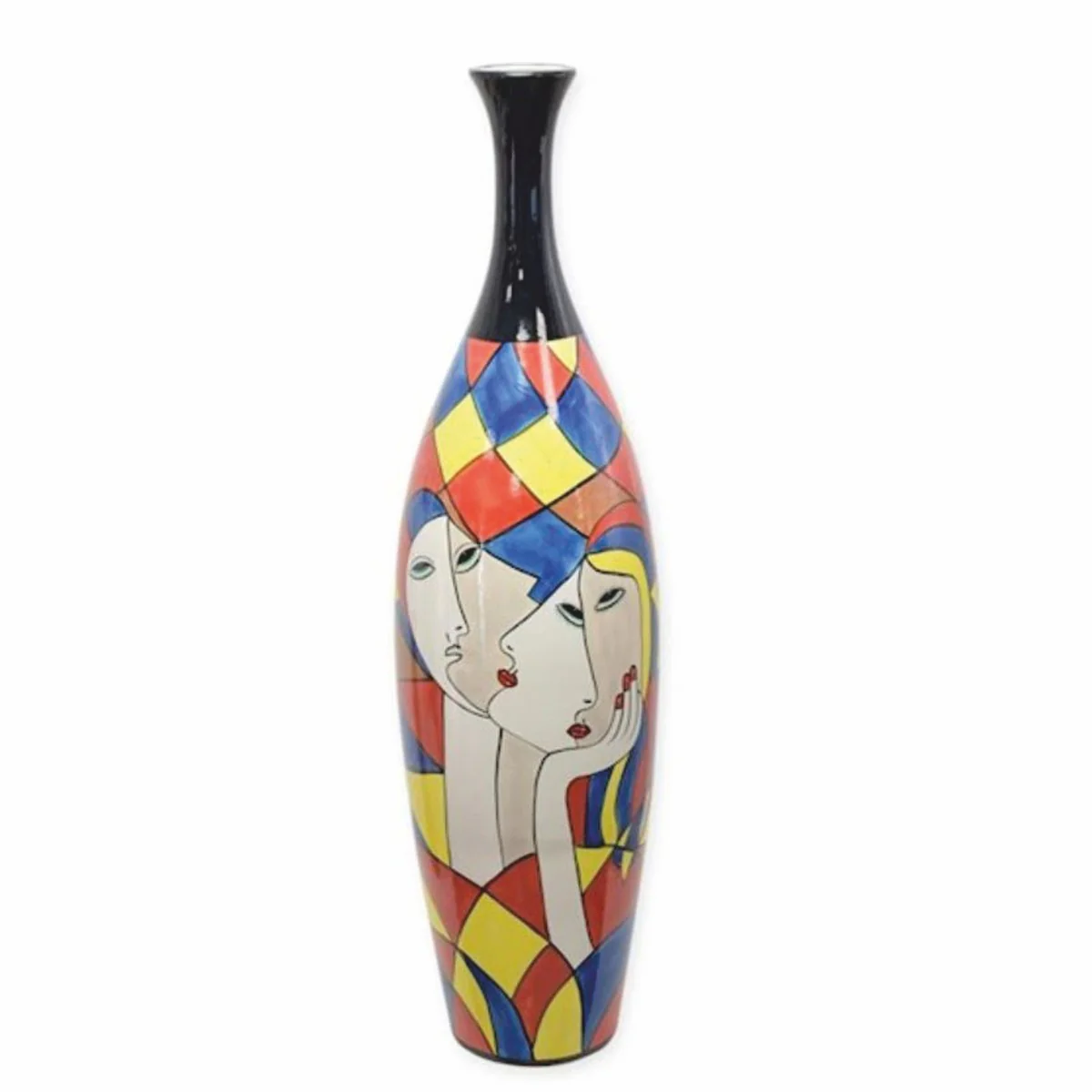 Casa Padrino jarr¨®n de porcelana colorido A. 87,5 cm - Florero decorativo pintado a mano con motivo abstracto