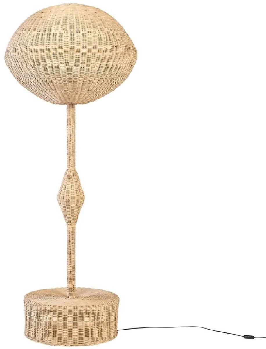 Casa Padrino lámpara de pie de diseño de lujo natural Ø 70 x A. 177 cm - Lámpara de pie redonda de ratán - Lámpara de pie de salón - Luces de lujo - Lámparas de pie de lujo
