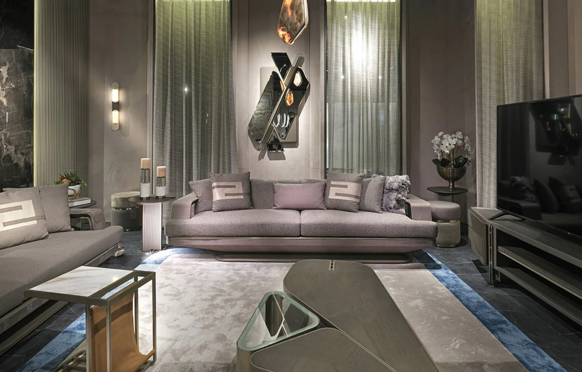 Casa Padrino sof¨¢ de lujo gris / plata 270 x 94 x A. 76 cm - Sof¨¢ de sal¨®n - Sof¨¢ de hotel - Muebles de sal¨®n - Muebles de hotel - Muebles de lujo - Interiores de lujo