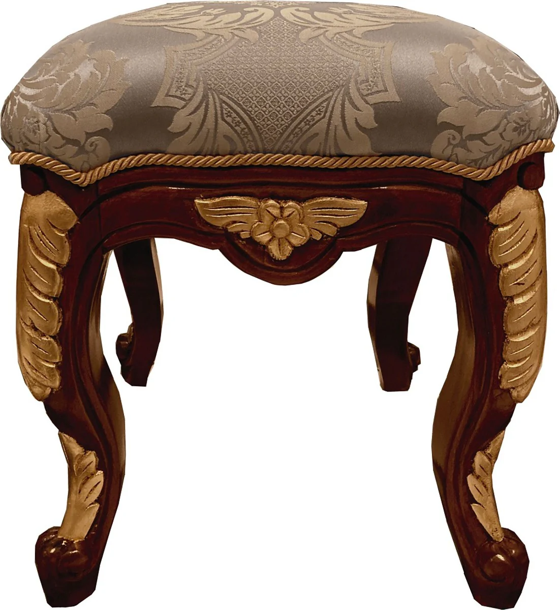 Pomp??s by Casa Padrino taburete barroco de lujo patr¨®n azul claro / marr¨®n / oro - Taburete Barroco Pomp??s dise?ado por Harald Gl??ckler - Muebles Barrocos Pomp??s