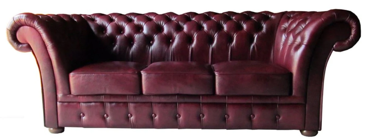 Casa Padrino sof¨¢ 3 plazas de cuero aut¨¦ntico rojo oscuro 210 x 90 x H. 80 cm - Muebles Chesterfield