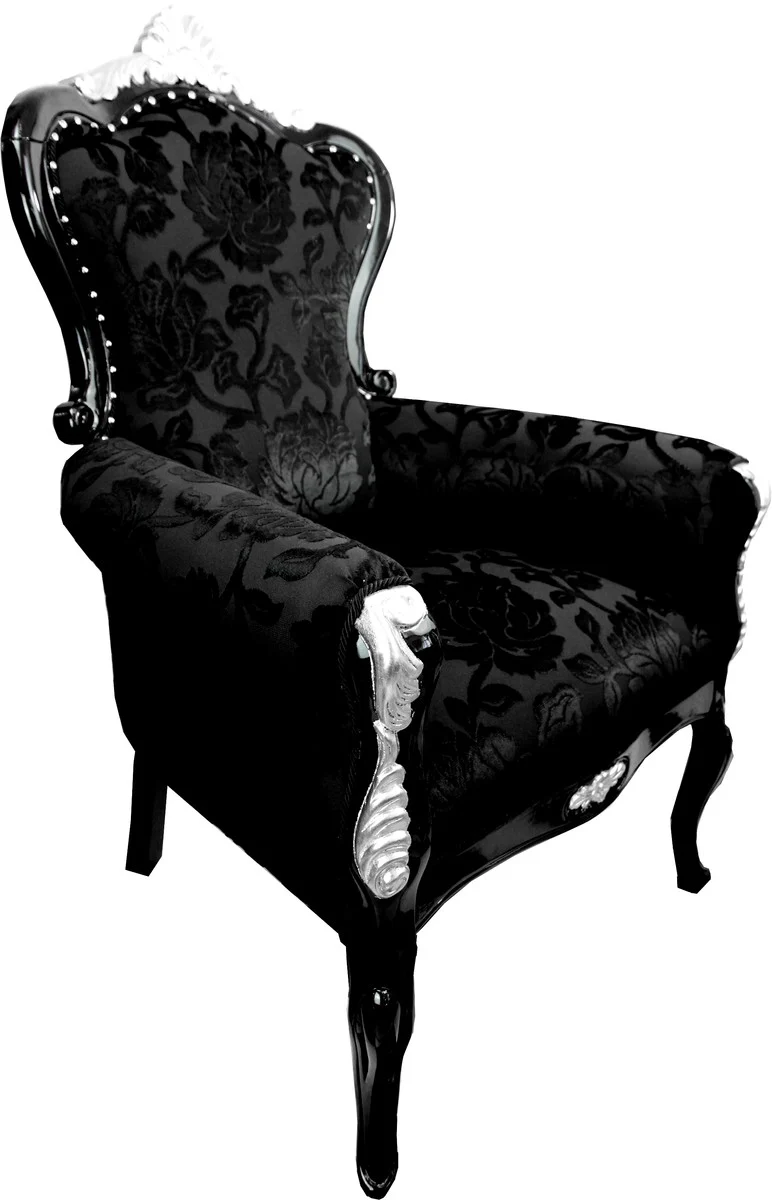 Pomp??s by Casa Padrino sill¨®n barroco de lujo Bergere patr¨®n negro / plateado - sill¨®n barroco Pomp??ser dise?ado por Harald Gl??ckler