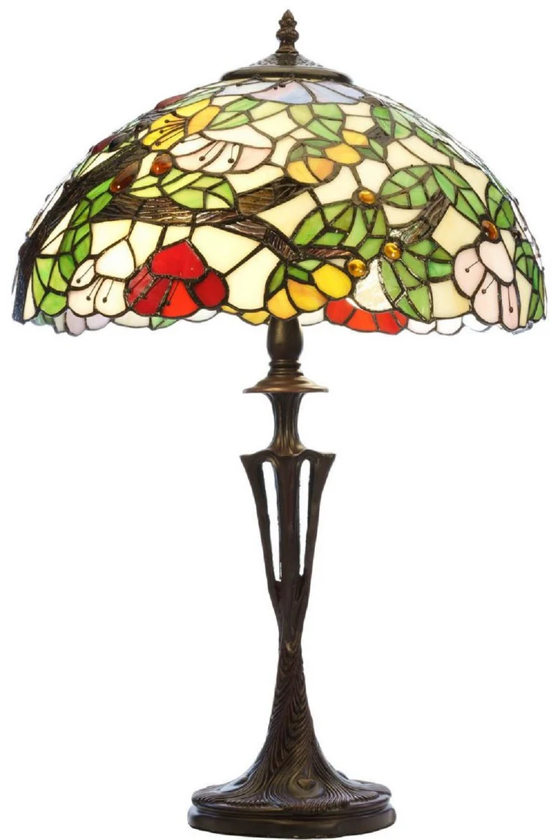 Casa Padrino lámpara de mesa Tiffany de lujo multicolor Ø 40 x A. 62 cm - Lámpara de escritorio Tiffany redonda - Lámpara de decoración de sala de estar - Luces Tiffany de lujo