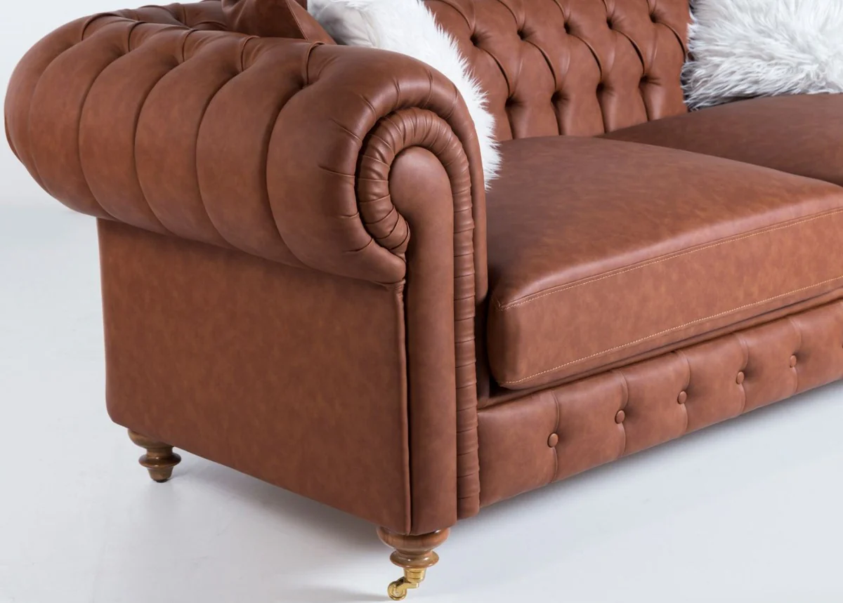 Casa Padrino sof¨¢ Chesterfield de lujo marr¨®n 240 x 100 x A. 78 cm - Sof¨¢ de sal¨®n noble - Muebles Chesterfield
