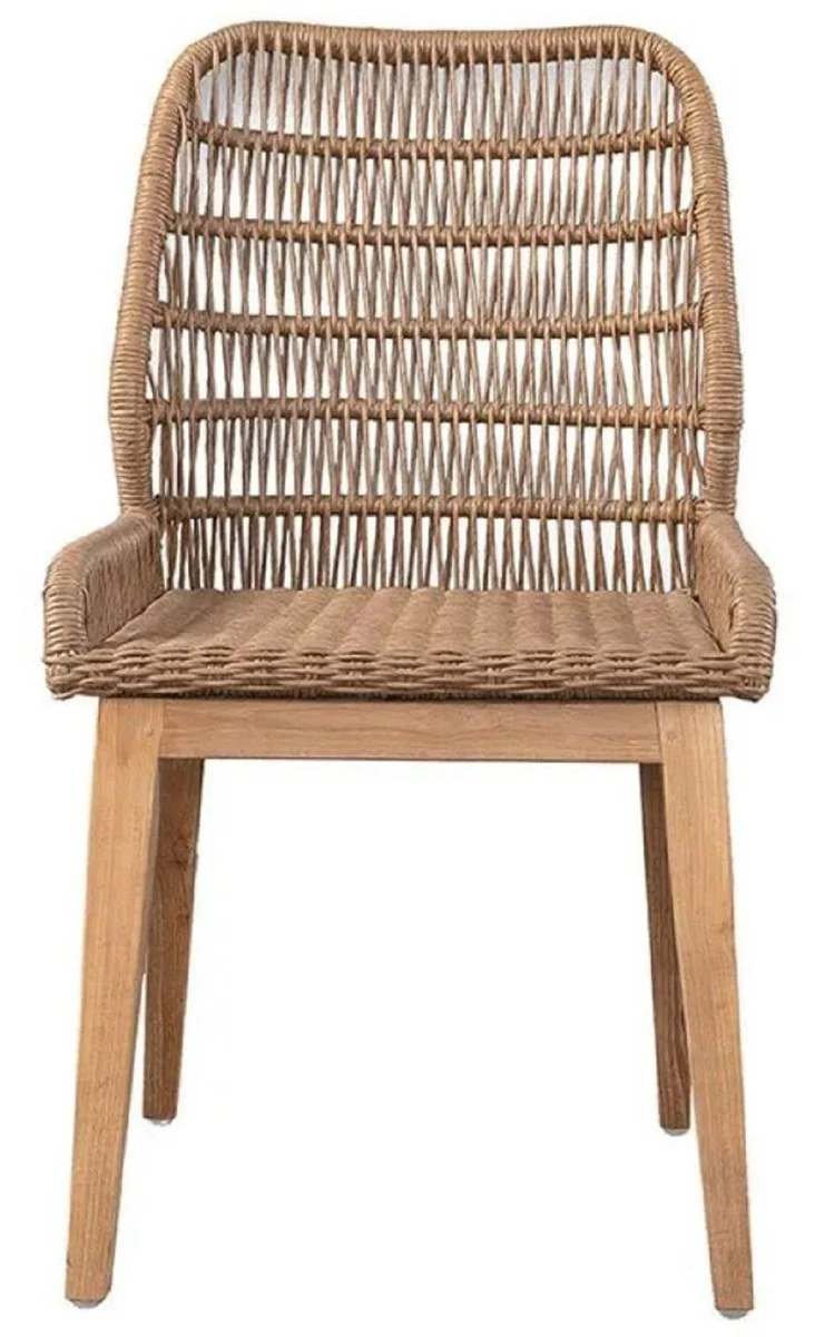 Casa Padrino conjunto de 4 sillas de comedor de lujo marr¨®n / natural 50 x 60 x A. 90 cm - Sillas de jard¨ªn de lujo con tejido de rat¨¢n - Muebles de comedor - Muebles de jard¨ªn - Muebles de lujo