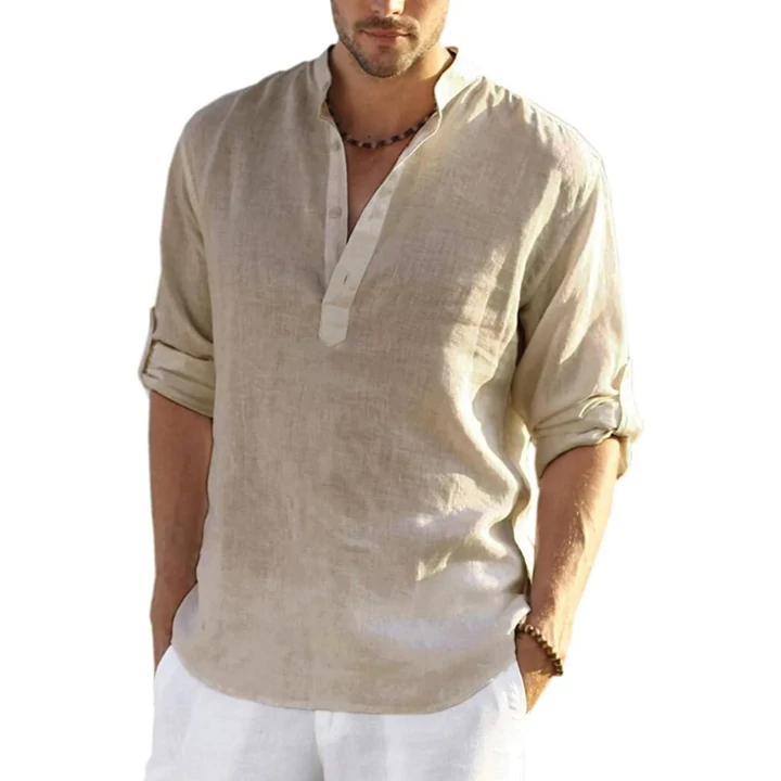 EvalonrealmTM Men's Cotton Linen Henley Shirt