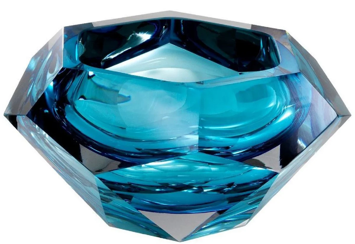 Casa Padrino tazón de vidrio cristal de lujo azul 20 x 20 x H. 9,5 cm - Cuenco Decorativo Hexagonal - Accesorios de Lujo