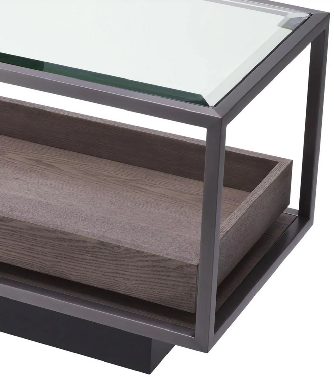 Casa Padrino mesa auxiliar de lujo bronce / gris 90 x 42 x A. 44 cm - Mesa rectangular con tapa de vidrio y fina chapa - Muebles de sal¨®n - Muebles de lujo - Instalaci¨®n de lujo