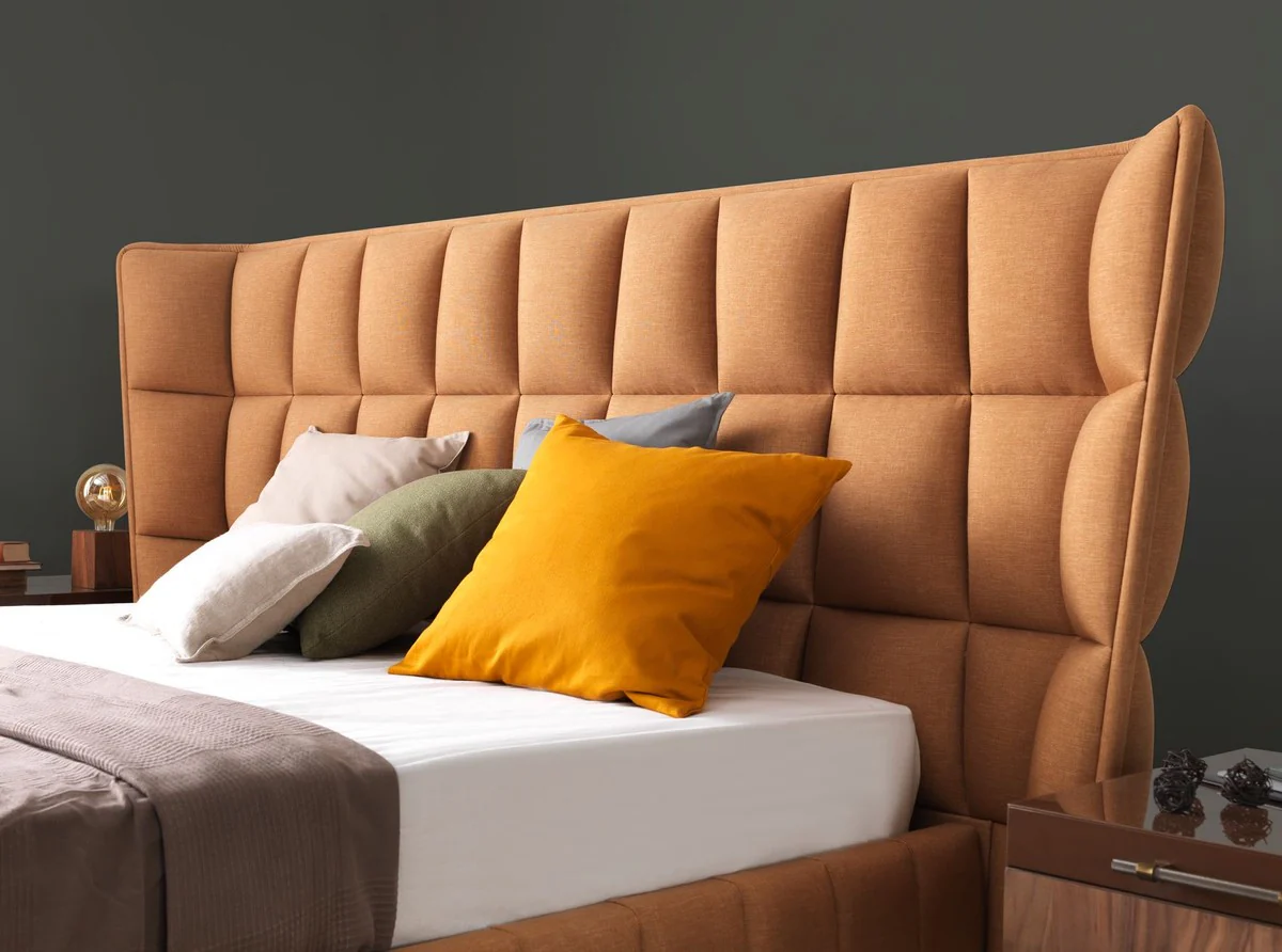 Casa Padrino Cama Doble de Lujo Marrón Claro / Beige 247 x 214 x A. 126 cm - Cama de Madera Maciza - Muebles Dormitorio - Muebles Hotel - Muebles de Lujo - Interior de Lujo