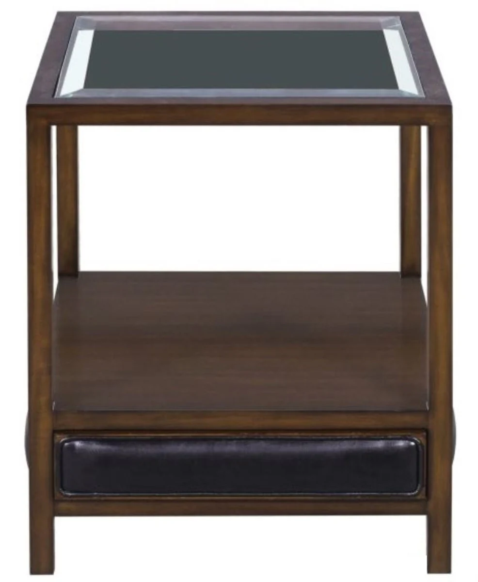 Casa Padrino mesa auxiliar de caoba de lujo marrón / negro 52 x 52 x H. 64 cm - Mesa de Salón con Tapa de Cristal y Cajón