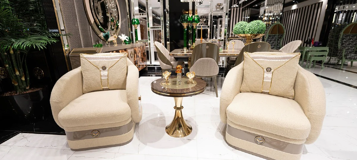 Casa Padrino mesa auxiliar de lujo marr¨®n / gris / oro - Mesa auxiliar redonda para sala de estar - Muebles de sala - Muebles de hotel - Muebles de lujo