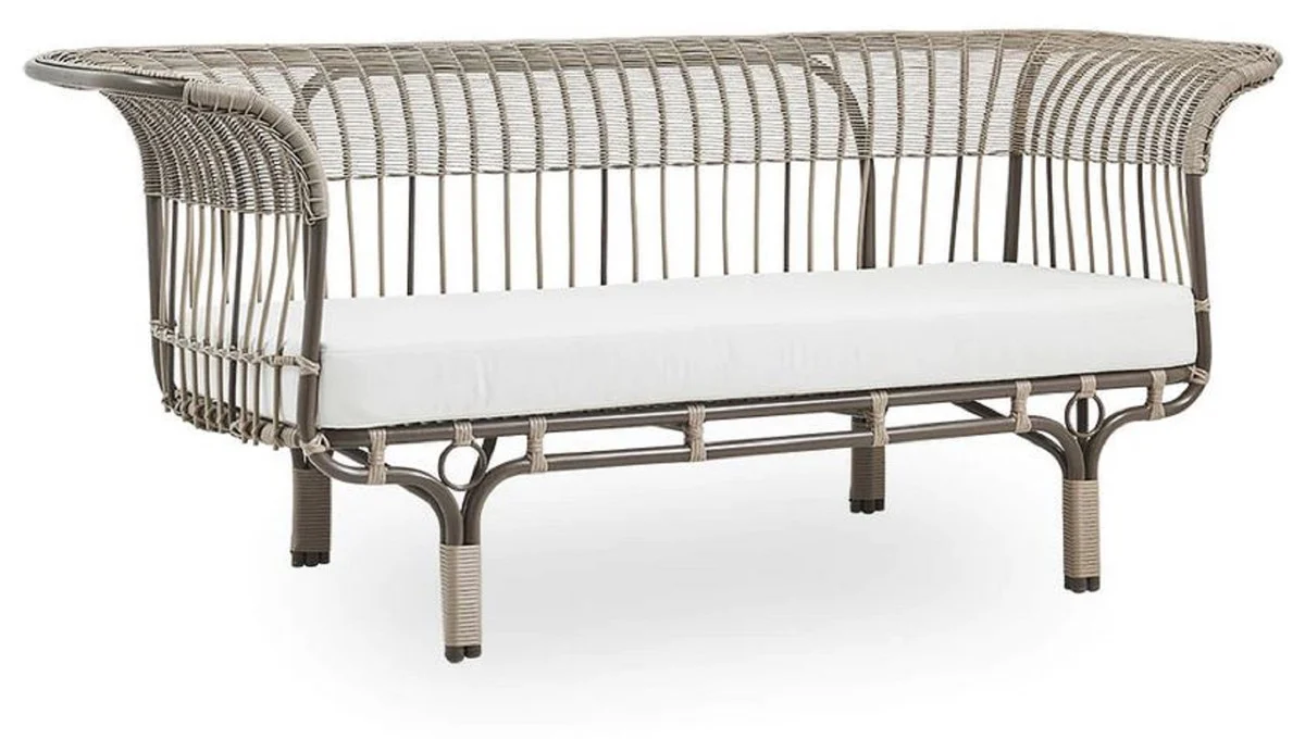 Casa Padrino sofá de jardín de lujo con cojín de asiento moca / beige / gris claro 193 x 76 x A. 81 cm - Sofá de jardín y terraza resistente a la intemperie - Muebles de Jardín y Terraza