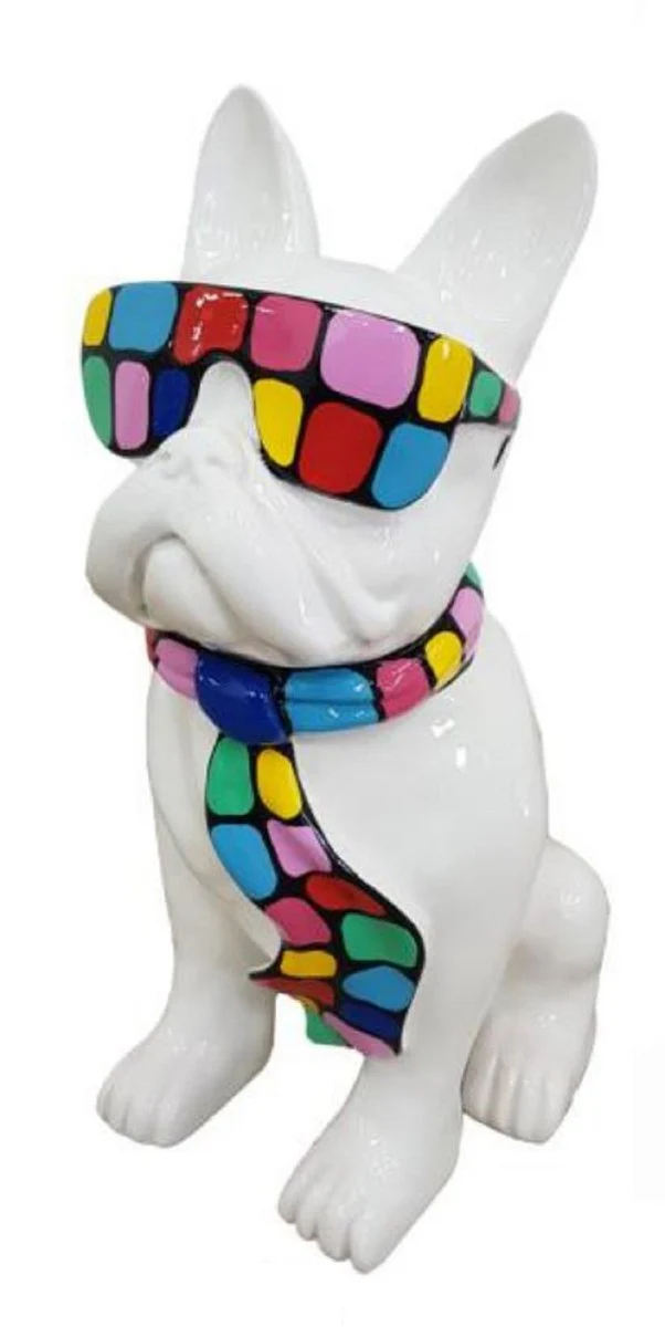 Casa Padrino escultura decorativa de lujo perro bulldog blanco / multicolor A. 80 cm - Figura decorativa grande - Escultura decorativa XXL - Esculturas y figuras decorativas XXL de lujo