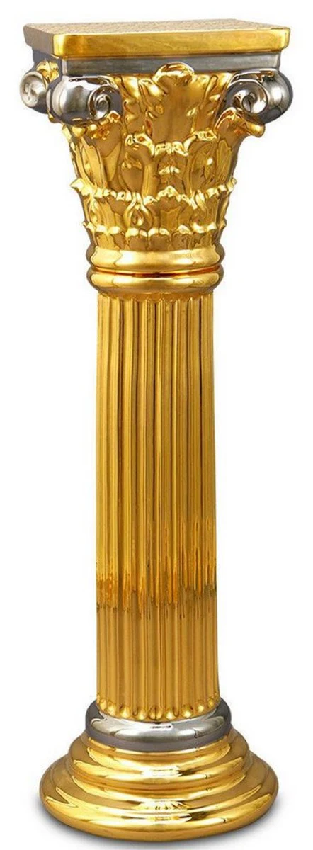 Casa Padrino pilar de cer¨¢mica barroco oro / plata 28 x 28 x H. 88 cm - Muebles Barrocos