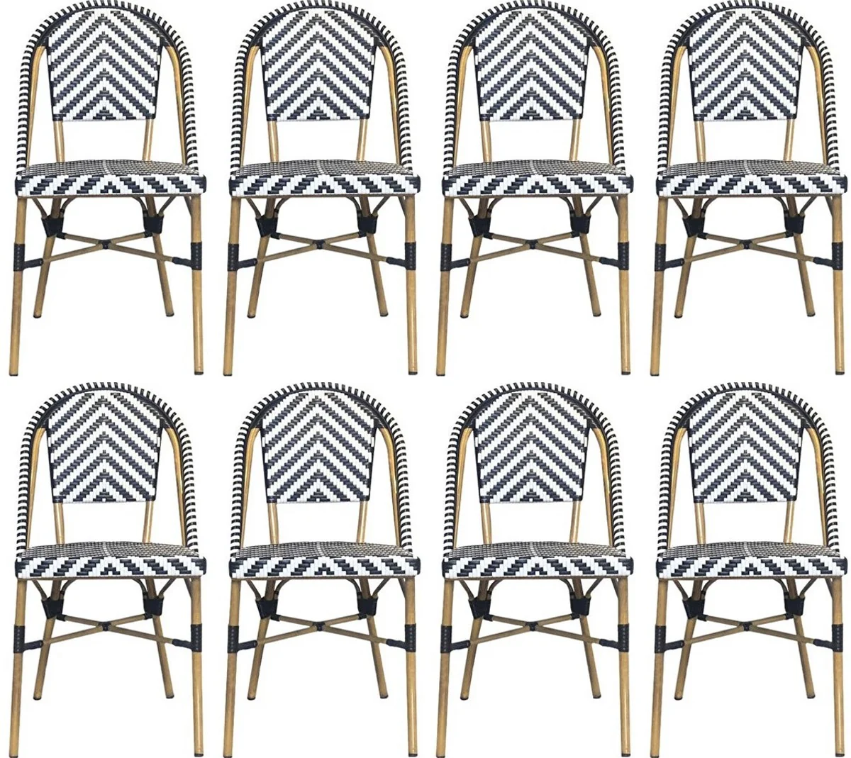 Casa Padrino conjunto de 8 sillas de comedor de lujo blanco / negro / beige 49 x 46 x A. 91 cm - Sillas de jard¨ªn de rat¨¢n - Muebles de comedor - Muebles de jard¨ªn - Muebles de lujo