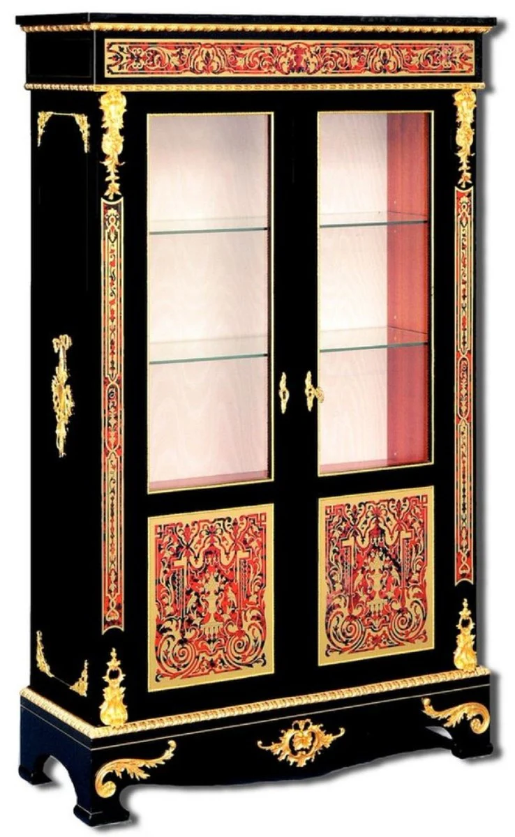 Casa Padrino vitrina boulle barroco de lujo negro / rojo / oro 93 x 35 x A. 152 cm - Vitrina hecho a mano de madera maciza con 2 puertas - Muebles barrocos nobles