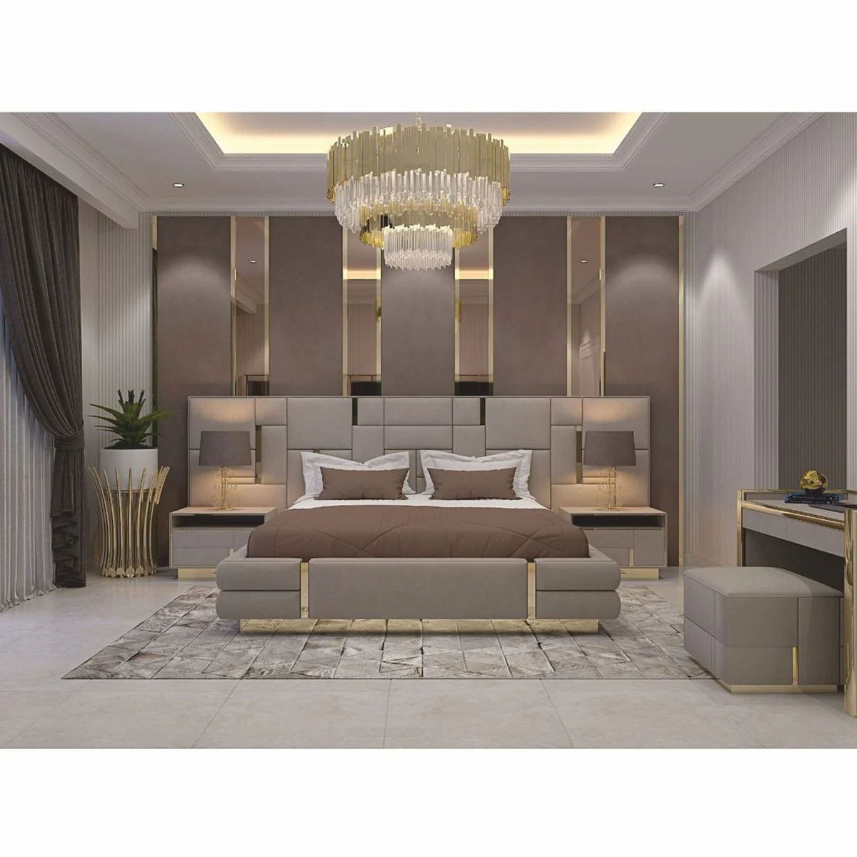 Casa Padrino mesita de noche de lujo gris / oro 65 cm - Muebles de lujo para hoteles y dormitorios
