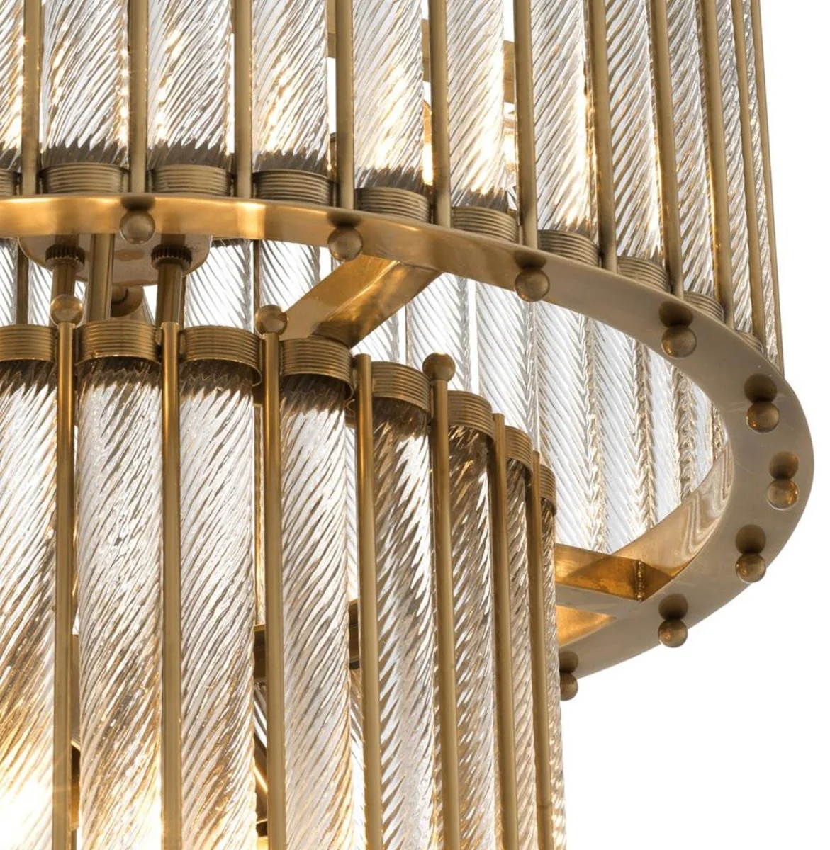 Casa Padrino lámpara colgante de lujo latón antiguo Ø 52,5 x H. 83 cm - Lámpara Colgante Redonda de Latón con Vidrio Hecho a Mano