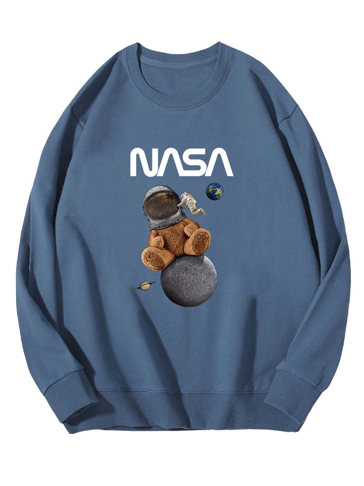 Space Bear Print Cotton Sweatshirt